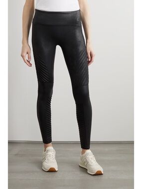 Spanx moto faux stretch leather leggings black